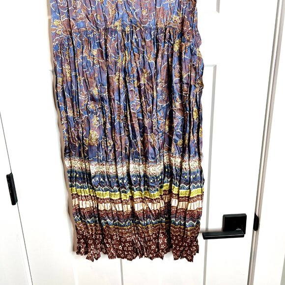 Current Air Floral Border Print Midi Blue Bohemian Western Rodeo Skirt Large - Picture 4 of 6